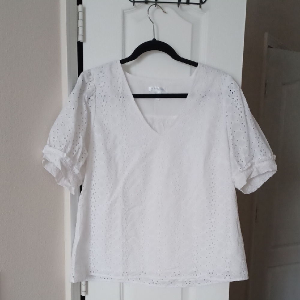 Draper James White Eyelet Puff Sleeve Blouse